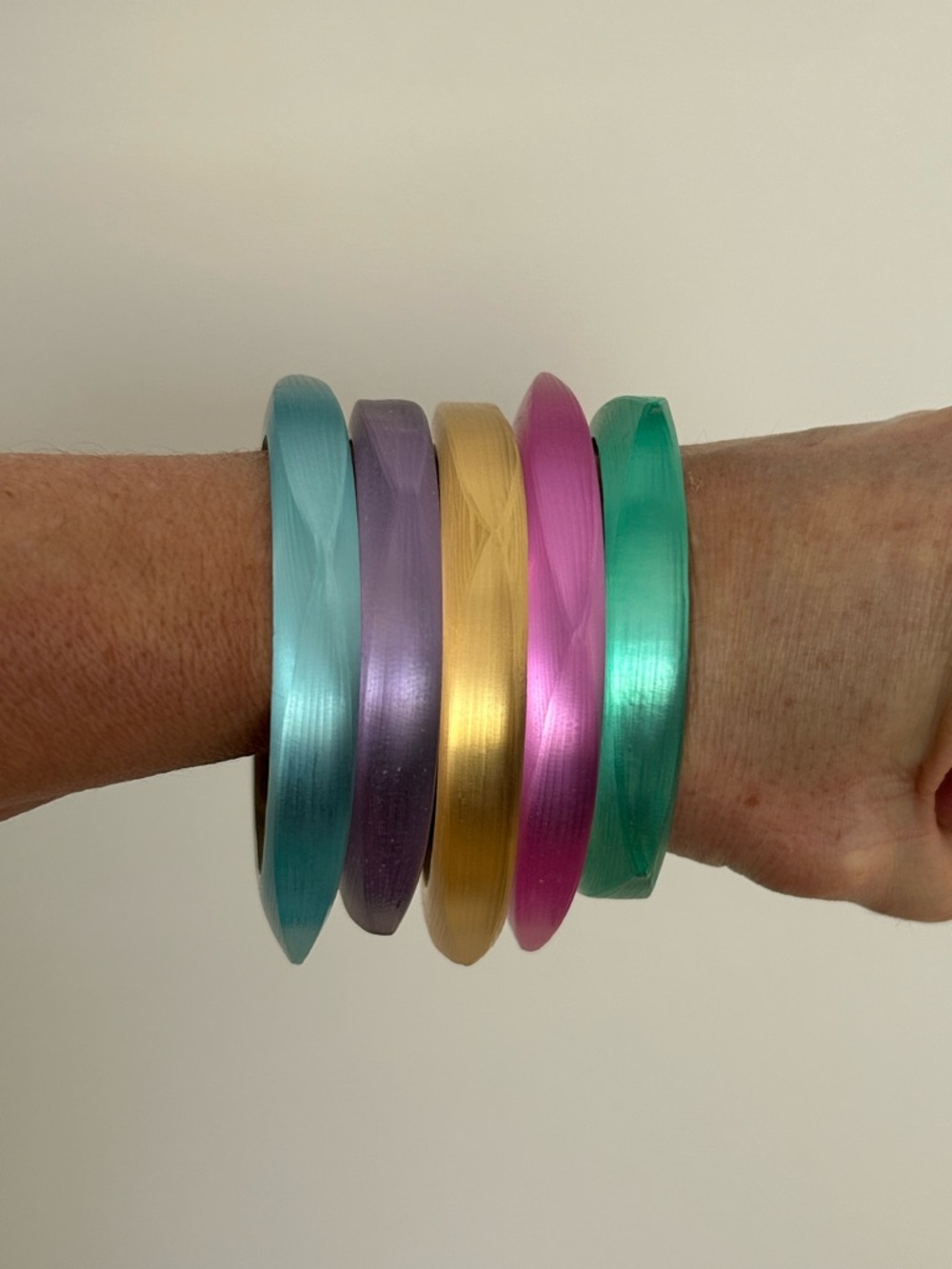 Alexis Bittar Metallic Pastel Bangle Set — Teal, Lavender, Gold, Pink, Aqua